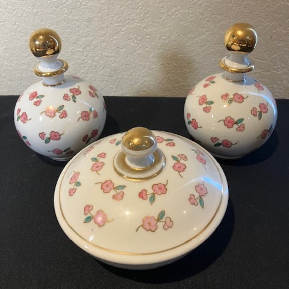 Vanity Set Floral Ceramic Three Piece by Irice Hand Painted‎